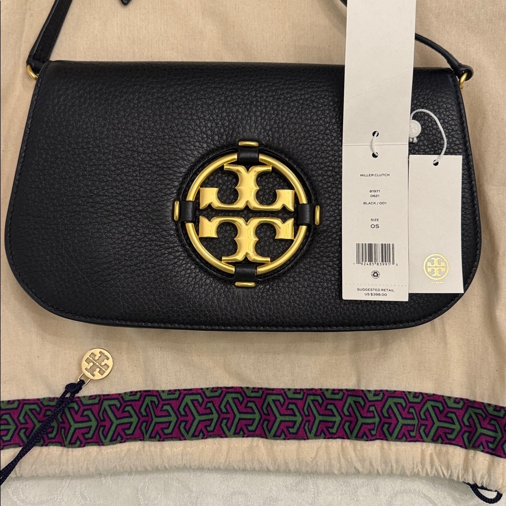 Tory Burch Miller Clutch / Shoulder Bag, Pebbled Leather - Picture 9 of 14